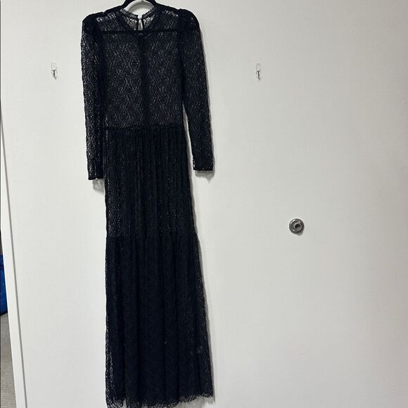 Rare Sabina Musayev Black Lace Maxi Dress Sheer, Long Sleeve, Boho Formal (S/M) - Picture 13 of 14